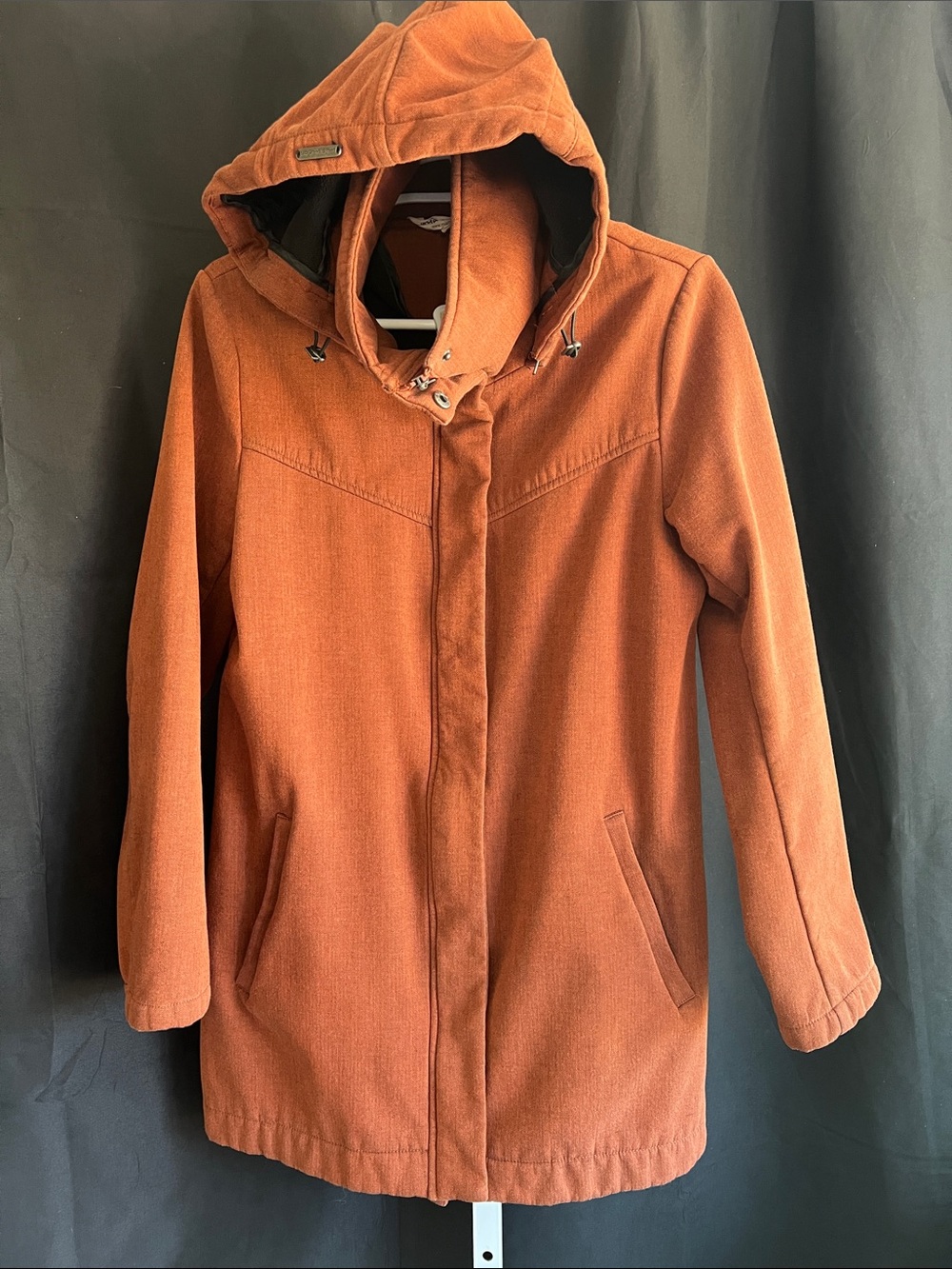Mia Melon Women’s Rust Weatherproof Jacket with Hood Draw Strings Tailored